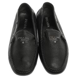 Pre Owned Prada Black Grained Leather Slip On Loafers Size 39