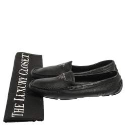 Pre Owned Prada Black Grained Leather Slip On Loafers Size 39