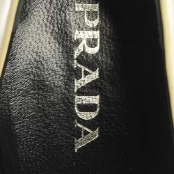 Pre Owned Prada Yellow/Black Patent Leather Logo Silver Plaque Square Toe Pumps Size 39.5