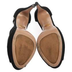 Pre Owned Prada Black Cut Out Suede Ankle Strap Platform Sandals Size 40