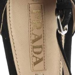 Pre Owned Prada Black Cut Out Suede Ankle Strap Platform Sandals Size 40