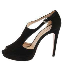 Pre Owned Prada Black Cut Out Suede Ankle Strap Platform Sandals Size 40