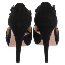Pre Owned Prada Black Cut Out Suede Ankle Strap Platform Sandals Size 40