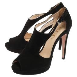 Pre Owned Prada Black Cut Out Suede Ankle Strap Platform Sandals Size 40