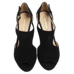 Pre Owned Prada Black Cut Out Suede Ankle Strap Platform Sandals Size 40