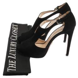 Pre Owned Prada Black Cut Out Suede Ankle Strap Platform Sandals Size 40