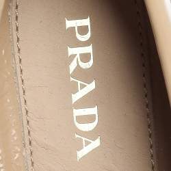 Pre Owned Prada Beige Patent Leather Bow Loafers Size 39
