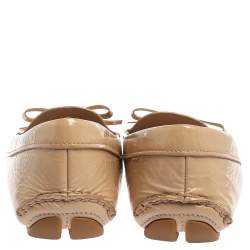 Pre Owned Prada Beige Patent Leather Bow Loafers Size 39