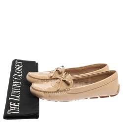 Pre Owned Prada Beige Patent Leather Bow Loafers Size 39