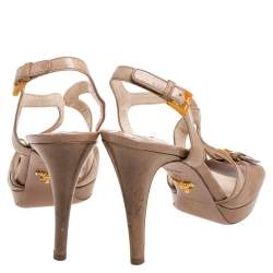 Prada Beige Leather Strappy Platform Sandals Size 38