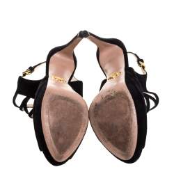 Pre Owned Prada Black Suede Lasercut Platform Sandals Size 36.5