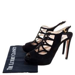 Pre Owned Prada Black Suede Lasercut Platform Sandals Size 36.5