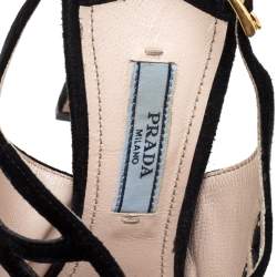 Pre Owned Prada Black Suede Lasercut Platform Sandals Size 36.5