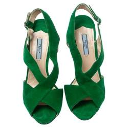 Pre Owned صندل برادا مقدمة مفتوحة سيور متقاطعة أخضر مقاس 39