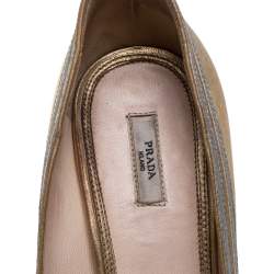 Pre Owned Prada Metallic Gold/Silver Leather Mary Jane Bow Open Toe Pumps Size 39