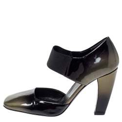 Pre Owned Prada Olive/Black Ombre Patent Leather Square Toe Pumps Size 36.5