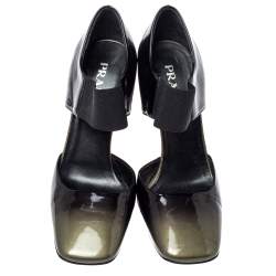 Pre Owned Prada Olive/Black Ombre Patent Leather Square Toe Pumps Size 36.5