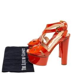 Prada Orange Patent Leather Ankle Strap Platform Sandals Size 36