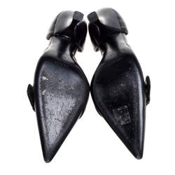 Pre Owned Prada Black Leather Buckle Detail Pointed Toe D'orsay Pumps Size 38