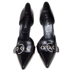 Pre Owned Prada Black Leather Buckle Detail Pointed Toe D'orsay Pumps Size 38