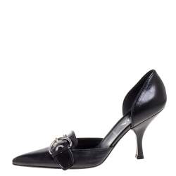 Pre Owned Prada Black Leather Buckle Detail Pointed Toe D'orsay Pumps Size 38
