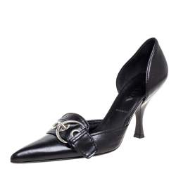 Pre Owned Prada Black Leather Buckle Detail Pointed Toe D'orsay Pumps Size 38