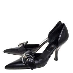 Pre Owned Prada Black Leather Buckle Detail Pointed Toe D'orsay Pumps Size 38