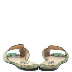 Pre Owned Prada Green/Beige Python Flat Slides Size 40