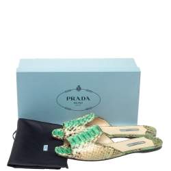 Pre Owned Prada Green/Beige Python Flat Slides Size 40