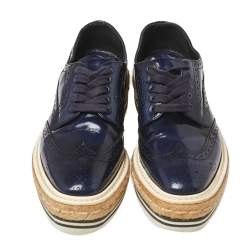 Prada Blue Brogue Leather Derby Lace Up Espadrille Sneakers Size 35.5