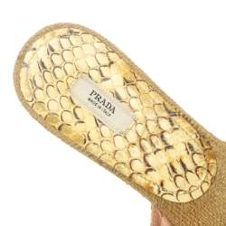 Pre Owned Prada Two Tone Jute And Python Embellished Slide Sandals Size 37