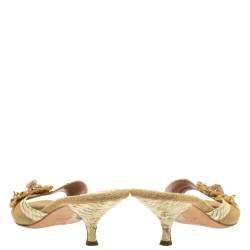 Pre Owned Prada Two Tone Jute And Python Embellished Slide Sandals Size 37