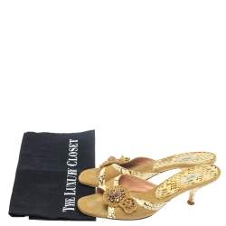 Pre Owned Prada Two Tone Jute And Python Embellished Slide Sandals Size 37