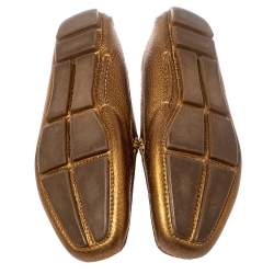 Pre Owned Prada Gold Leather Loafers Size 38.5