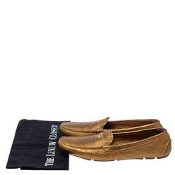 Pre Owned Prada Gold Leather Loafers Size 38.5