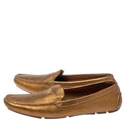 Pre Owned Prada Gold Leather Loafers Size 38.5
