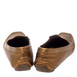 Pre Owned Prada Gold Leather Loafers Size 38.5