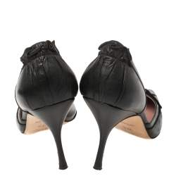 Prada Black Leather D'orsay Pointed Toe Pumps Size 37.5