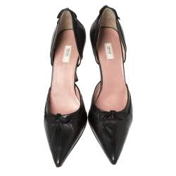 Prada Black Leather D'orsay Pointed Toe Pumps Size 37.5