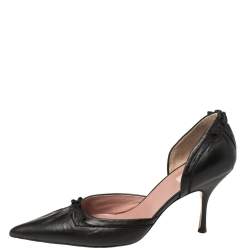 Prada Black Leather D'orsay Pointed Toe Pumps Size 37.5