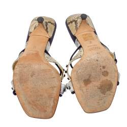 Pre Owned Prada Tri Color Suede and Snakeskin Embellished Slide Sandals Size 37.5