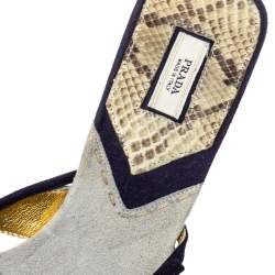 Pre Owned Prada Tri Color Suede and Snakeskin Embellished Slide Sandals Size 37.5