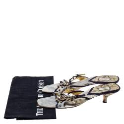 Pre Owned Prada Tri Color Suede and Snakeskin Embellished Slide Sandals Size 37.5