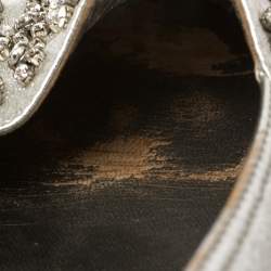 Pre Owned Prada Silver Leather Crystal Embellishment Slip On Espadrilles Size 39.5