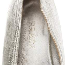 Pre Owned Prada Silver Leather Crystal Embellishment Slip On Espadrilles Size 39.5