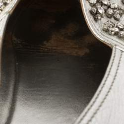 Pre Owned Prada Silver Leather Crystal Embellishment Slip On Espadrilles Size 39.5