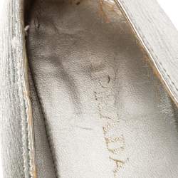 Pre Owned Prada Silver Leather Crystal Embellishment Slip On Espadrilles Size 39.5