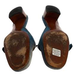 Pre Owned Prada Blue Denim Buckle Mule Sandals Size 38.5