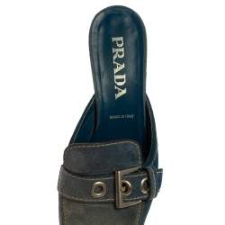 Pre Owned Prada Blue Denim Buckle Mule Sandals Size 38.5