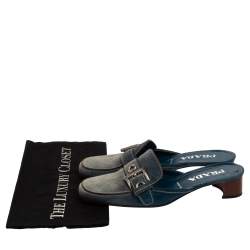 Pre Owned Prada Blue Denim Buckle Mule Sandals Size 38.5